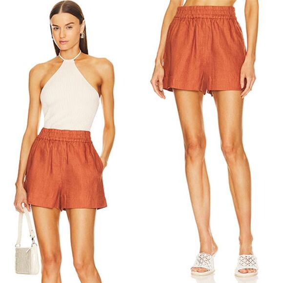 NWT Rhode Kina Linen Pull On Smocked Elastic Waistband Short Clove Size: XS - Picture 1 of 7